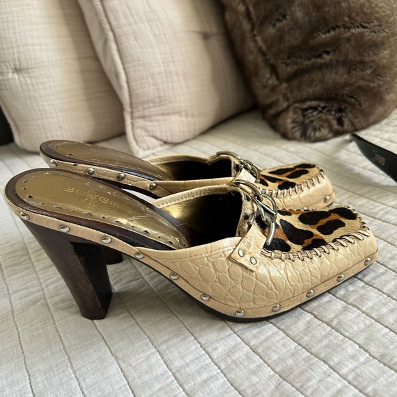 BCBG girls Vtg Y2K square toe beige animal fur clog mule heel slide 8.5 - Picture 4 of 13